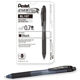 Pentel - Gel Pen, Retractable, .7mm, Med Point,Metal Tip, Black, Sold as 1 Dozen, PEN BL107A