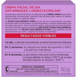L'Oréal Paris Revitalift Crema de Día con Ácido Hialurónico Puro | Hidratación 24h + Protección Solar | Antiarrugas, 50ml