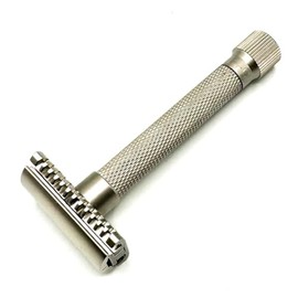 Parker Safety Razor, LA VARIANTE PEINE ABIERTO - Maquinilla de afeitar de seguridad de doble filo ajustable, personaliza tu afeitado con un giro del dial de suave a agresivo - 5 cuchillas incluidas (CROMO SATINADO) (Cromo satinado)