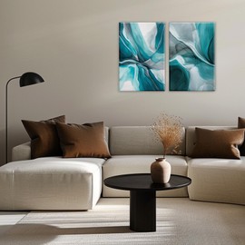 Abstract Canvas Wall Art Set Of 2 Modern Watercolor Ink Painting Framed Wall Decor for Bathroom Bedroom Office Ready To Hang(Artwork-4,12"x16"x2pcs)