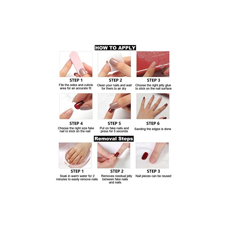 RikView Uñas Postizas Blancas Y Rosas De Tamaño Mediano, Estilo