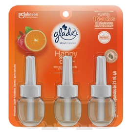 Glade Aromatizante para Hogar Mood Collection, Aroma Happy Sweet Citrus, Aromatizante Líquido Eléctrico de Ambiente, 3 Repuestos de 21ml