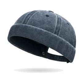 Opreng Classic Vintage Style Solid Color Sailor brimless Skull hat Casual Washed Cotton Rolled Cuff Harbour Hat (Cotton, Navy Blue)