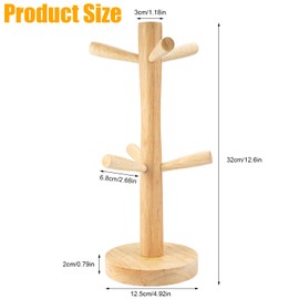 TESSTSY Wooden Cup Stand, Wooden Cup Rack with 6 Hooks, Pretzel Stand, Wood, Cup Holder Made of Natural Rubber Wood, Not Mouldy, Pretzel Holder Cup Tree, for Kitchen Counter Tabletop