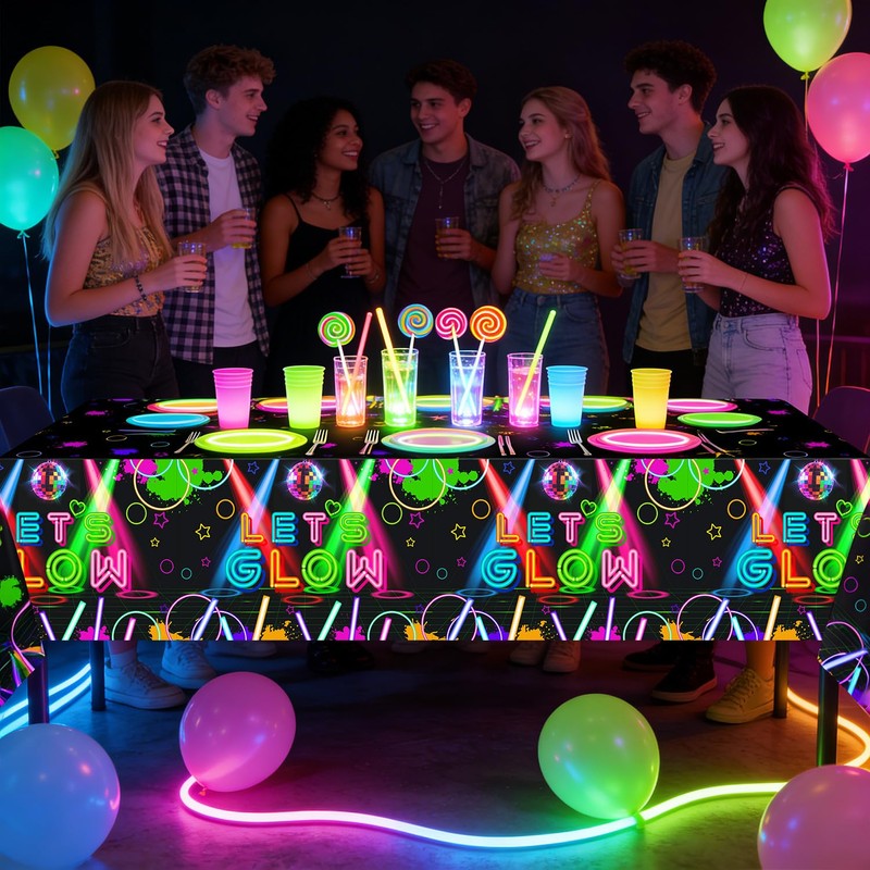 APUXXJUPA 4 Pack Glow in the Dark Tablecloths, Neon Table