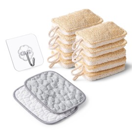 10 Piezas Estropajo para Trastes de Fibra Natural Biodegradable, Esponja para Trastes de Doble Car, Fibras para Trastes Resistentes y Antirrayaduras, 