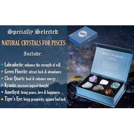 Faivykyd Pisces Birthday Crystals Gifts - w/50 Daily Affirmations Cards and 6 Healing Crystals Natural Stones, Positive Affirmations with Inspirational Quotes, Spiritual Gifts for Women