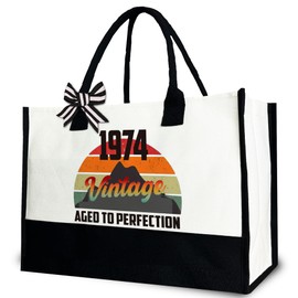 Gezred Vintage 1974 Birthday Tote Bag for Women, 51st Canvas Tote Bag Gift for Her, 12x17 inch
