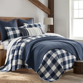 Levtex Home - Cross Stitch Navy Quilt Set - 100% Cotton - Full/Queen Quilt (88x92in.) + 2 Standard Shams (26x20in.) - Reversible - Cotton Fabric