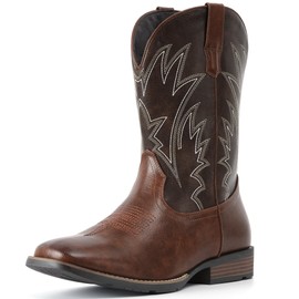 IUV Cowboy Boots For Men Square Toe Western Boots Durable Classic Embroidered Pull On Boot Slip Resistant Country Boot