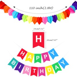 TUPARKA Happy Birthday Banner with Rainbow Paper Garland Birthday Bunting for Boys and Girls Birthday Decorations, Party Supplies