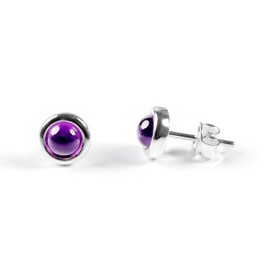 Amethyst and Sterling Silver Simple Minimal Round Stud Earrings, Purple Earrings, February Birthstone Gift