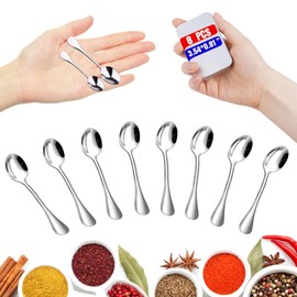 8PCS Mini Stainless Steel Spoons (Upgraded Larger Size 3.54 inch) - Small Salt Spoons SUS 304 Food Grade Mini Seasoning Spoon for Powder Spices Jars, Pepper, Sugar, Honey