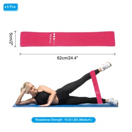 PATIKIL Fabric Resistance Bands Medium, 5 Pack Elastic Exercise Bands for Women and Men, Booty Legs Workout Bands for Working Out Fitness Pilates, Fuchsia