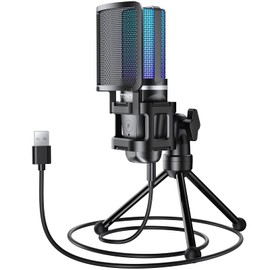 TONOR Micrófono Condensador USB para PC Gamer y Podcast, RGB, captación cardioide, cancelación de Ruido, Silencio y Perilla de Ganancia, Puerto 3.5mm 