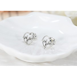 AeraVida Trendy Love Inspired Heartbeat in a Heart Sterling Silver Stud Earrings | Minimalist Sterling Silver Stud Earrings for women | Heart Stud Earrings | Casual Stud Earrings