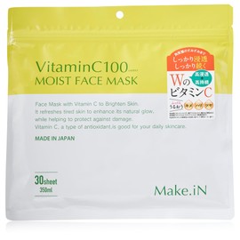 Make.iN Vitamin C 100 MOIST FACE MASK, 30 Pieces, Vitamin C Moist Face Mask, Pack, Made in Japan, Moisturizing, Moisturizing, Skin Care (1)