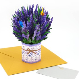 Fassory 3D Pop up Flower Card, Handmade Lavender Bouquet Birthday Wedding Anniversary Card for Female Friend Mum Sister Auntie Grandma (Lavender Bouquet)