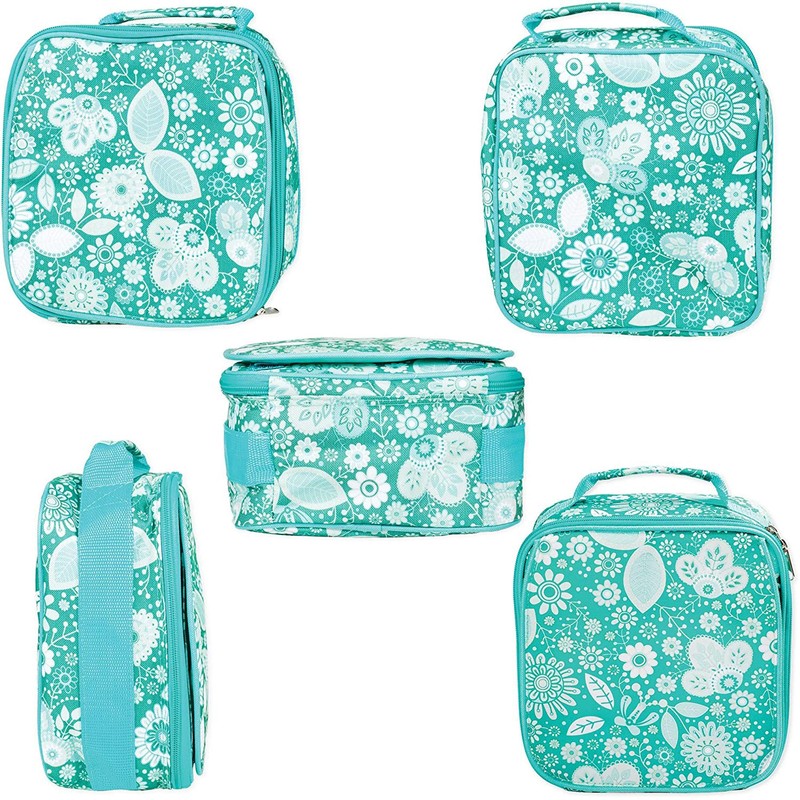Class Collections Teal Floral Motif Water Resistant Zipper Closure Insulated