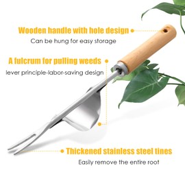 Dandelion Weed Puller With V-Shape Fork, Wood Handle Dandelion Removal Tool, Stainless Steel Hand Weed Puller Tool, Gardening Hand Tool, Manual Weed Removing Weed Remover Tool for Yard Weeding Tool