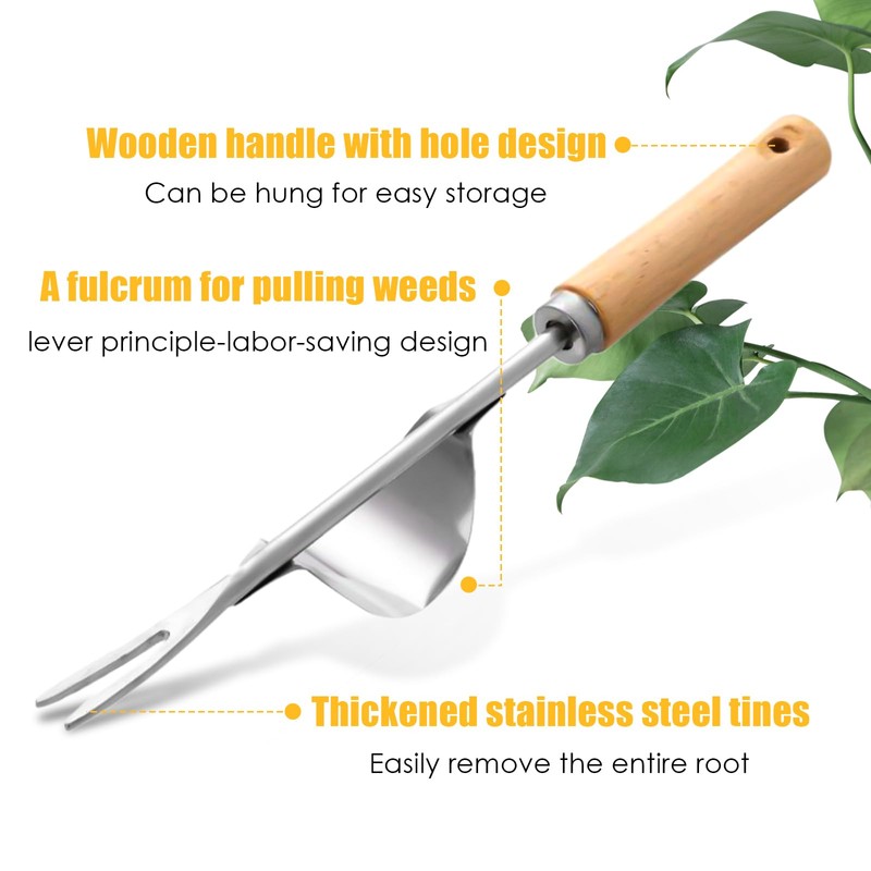 Dandelion Weed Puller With V-Shape Fork, Wood Handle Dandelion Removal