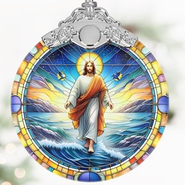 Jesus Christmas Ornaments, 3" Stained Glass Christmas Decor, Christmas Tree Ornaments, Christmas Tree Decorations, Gift for Religious Believers, Perfect for Holiday Party, Window, Tree, Home Decor