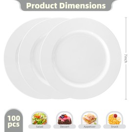 N9R 7 inch White Disposable Plastic Plates, 100PCS Dessert/Salad Plates