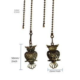 QLXHBOT Vintage Owl Ceiling Fan Pull Chain Decorative Fan String Pulls Charm Extension 12 Inches Beaded Ball Fan Pull Chains Extender Ornament with Connector for Fan Wall Lamp Owl- 2Pcs