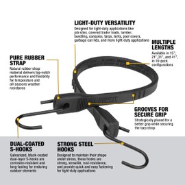 DEWALT DXBC3001021 Black/Yellow 21" Rubber Tarp Straps, 10 Pack