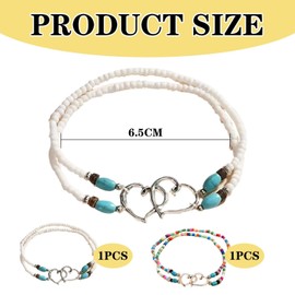 FFDHWU 2 Pieces Love Beaded Anklets, Elastic Double Layer Anklets, Fashion Anklets, Retro Anklets, Bohemian Style Anklets