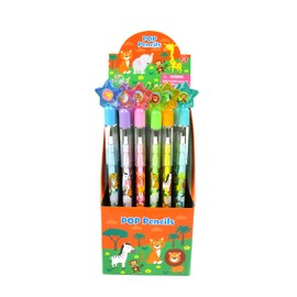 TINYMILLS 24 Pcs Safari Jungle Animals Stackable Push Pencil Assortment with Eraser for Party Favors Goodie Bag Stuffers VBS Classroom Rewards Pinata Fillers Carnival Prize Barnyard Party