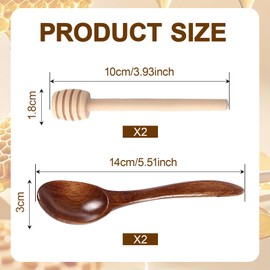 4 Pcs Honey Spoons Wooden,WoodenHoney Spoons Dipper is Easy to Clean and Reuse,HoneyStirrer Sticks for Honey, Jam, Syrup, Dessert, and More-NaturalHoney Mixing Spoons