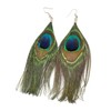 Green & Blue Peacock Feather Large Drop Earrings AJ22252