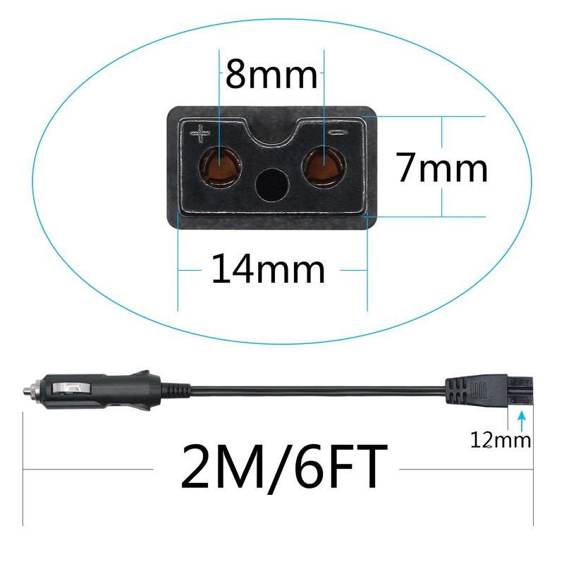 12V Car Cooler Plug Power Cord Cable 2M/6FT, Mini Refrigerator