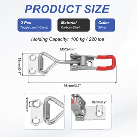 PATIKIL Toggle Latch Clamp 4001 Style, 2 Pcs Stainless Steel Adjustable Toggle Clamps Quick Release Smoker Pull Hasp Latches 220Lbs Bearing for Box Lid Jig, Silver