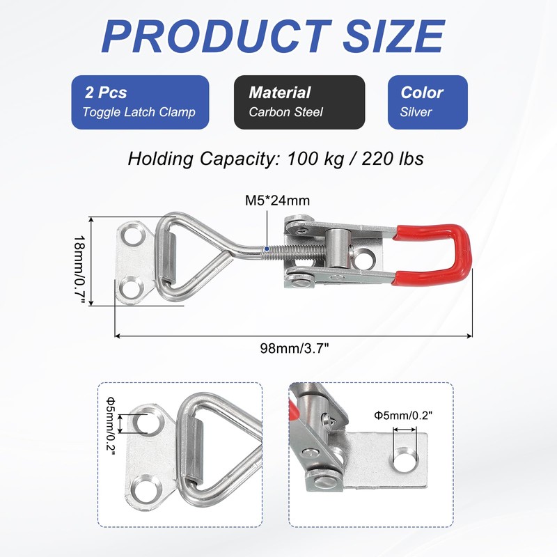 PATIKIL Toggle Latch Clamp 4001 Style, 2 Pcs Stainless Steel