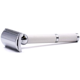 Parker Open Comb Double Edge Safety Razor – Heavyweight Chrome Handle for Closer Shaves – Includes 5 Razor Blades – Ideal for Men or Woman (Bright White)