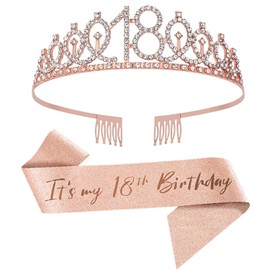18th Birthday Decorations for Girl - Rose Gold 18 Birthday Decorations with Happy Birthday Banner, Balloons, Tablecloth Sash and Tiara for Girls Princess Daughter 18th Birthday Party Supplies