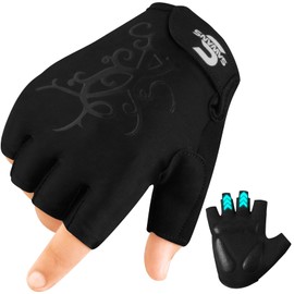 SAWANS Cycling Gloves Half Finger Men’s Women’s Non-Slip Mountain Road Bike Cycle Gloves Breathable Shock-Absorbing Unisex Outdoor Gloves (Black, L)