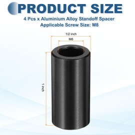 MECCANIXITY 4pcs M8 Metal Spacers, M8 x 1/2" OD x 1" L Aluminium Spacer Round Unthreaded Standoff Bushing Plain Finish for Screw Bolts, Black