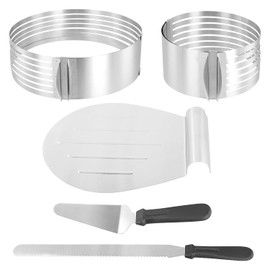 PINGEUI Juego de 5 Aros Ajustables para Pastel 6-12 Pulgadas, Anillos de Acero Inoxidable con Nivelador de Tartas de 7 Capas