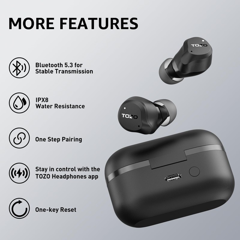 TOZO NC9 Hybrid Active Noise Cancelling Wireless Earbuds, 6 Mics