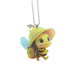 Cute Little Bee Car Hanging Ornament, 2D Flat Acrylic Car Rearview Mirror Charm, Christmas Tree Decoration Present, Auto Interior Pendant Accessories for Window, Wall (Bee)