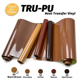 TransOurDream Tru-PU Smart Iron On Vinyl for Maker 3, Explore 3, Air 2, Cameo,Matte Warm Brown 13'' x 5ft HTV Vinyl Roll for T-Shirts, Iron on Vinyl for Shirts, Thinner, Soft, Sticky