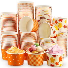 Umigy 60 Pcs Thanksgiving Day Paper Ice Cream Cups 9 oz Disposable Dessert Bowls Sundae Cups Disposable Soup Bowls Fall Themed Party Supplies for Yogurt, Snack, Desserts Hot or Cold Food, 3 Styles