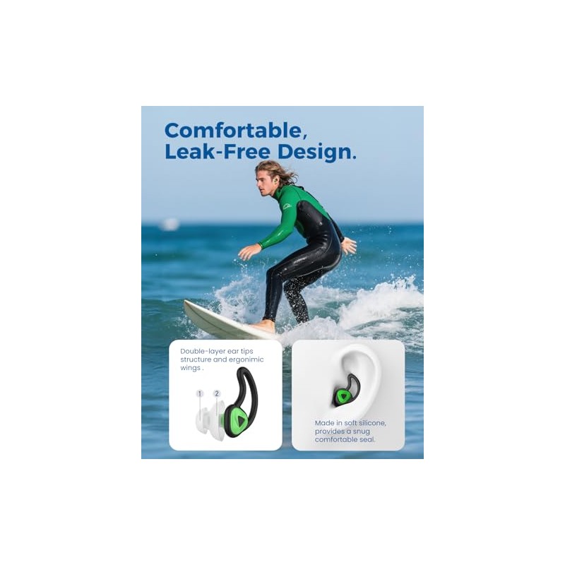Hearprotek tapones para los oídos de silicona impermeables para natación,