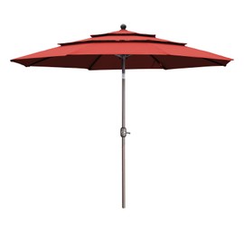 Aoodor 10 Ft 3-Layer Patio Umbrella, 3-Tier Outdoor Market Umbrella with Tilt Button and Crank, Sun Shade for Backyard, Outdoor Table, Poolside, Wine Red