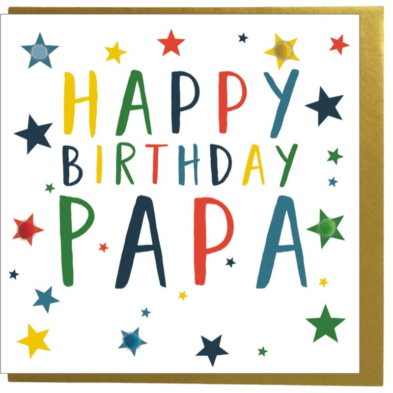Birthday Card, Stars, Happy Birthday, Papa, Embellished with Colourful Pompoms