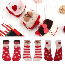 TAGVO 3 Pairs Christmas Red Thermal Fleece Fuzzy Socks,Reindeer Santa Claus Snowflake Socks,Fluffy Warm＆Cute Home Socks For Winter,Xmas Gift,Uk 3-9