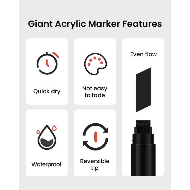 BIGTHUMB 3 Pcs Black Jumbo Permanent Markers: 15mm Wide Tip
